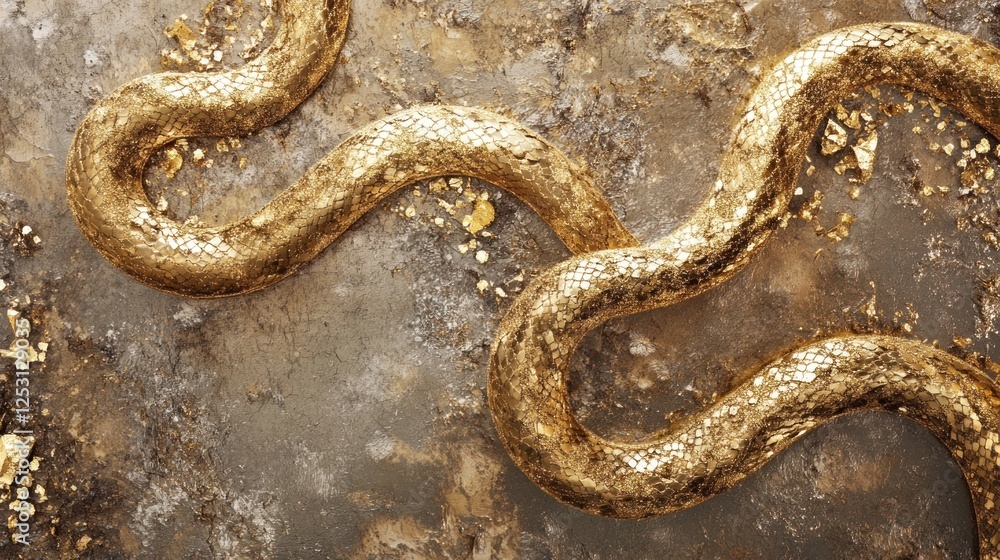 Golden Serpent on Ancient Ground: A Luxurious and Mysterious Artwork Golden Serpent on Ancient Ground: A Luxurious and Mysterious Artwork
