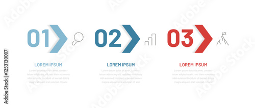 An infographic with three numbers reflecting the stages. Infographics for presentation, website, and web design. Consistent actions in business, startup