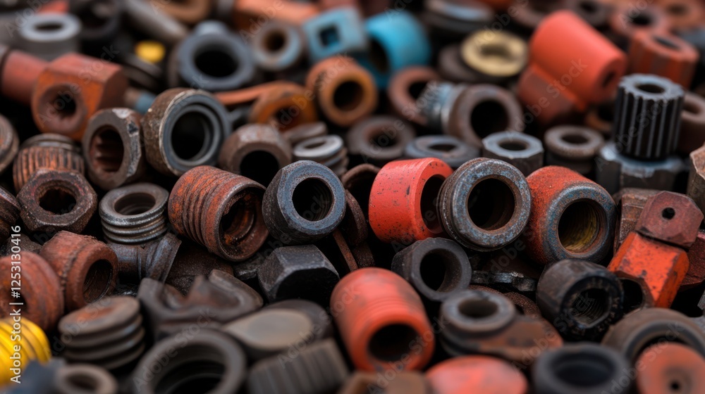 A close-up view of assorted rusted metal components, showcasing intricate textures and colors, evoking a sense of industrial artistry and decay. A close-up view of assorted rusted metal components, showcasing intricate textures and colors, evoking a sense of industrial artistry and decay.