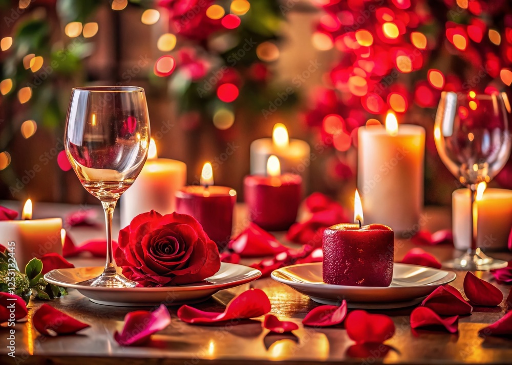 Romantic Valentine's Day Dinner Table Setting Panoramic Romantic Valentine's Day Dinner Table Setting Panoramic