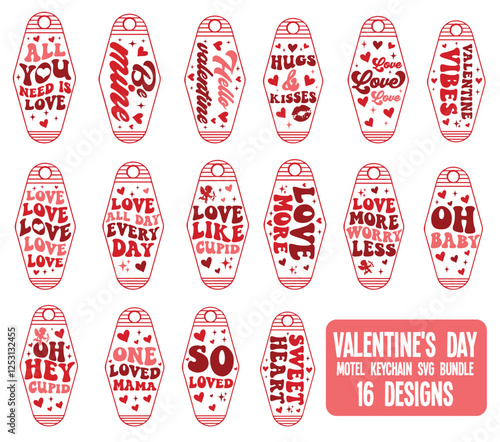 Valentine's Day Motel Keychain SVG Bundle, Valentines Motel Keychain SVG, Love Keychain SVG, Vintage keychain SVG Art & Illustration