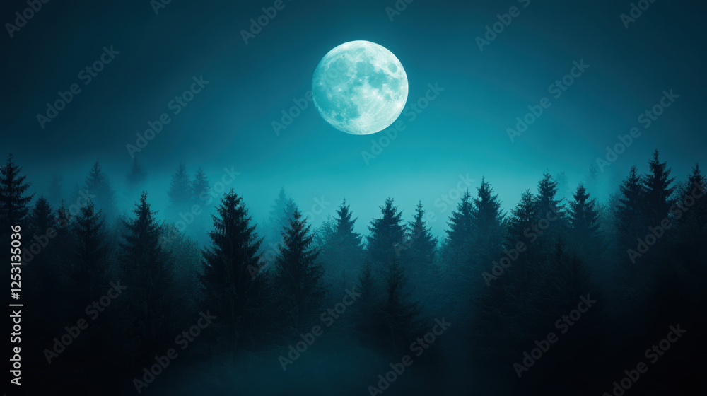 dark, spooky pine forest at night under full moon creates eerie atmosphere. mist adds to mysterious vibe, making it captivating scene for nature lovers dark, spooky pine forest at night under full moon creates eerie atmosphere. mist adds to mysterious vibe, making it captivating scene for nature lovers