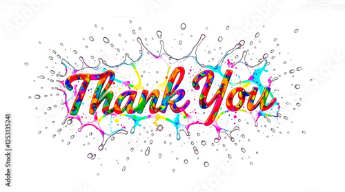 Thank you word colorful splashes of white and transparent
