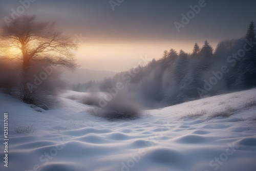 Wallpaper Mural Winter landscape with sunset. Torontodigital.ca