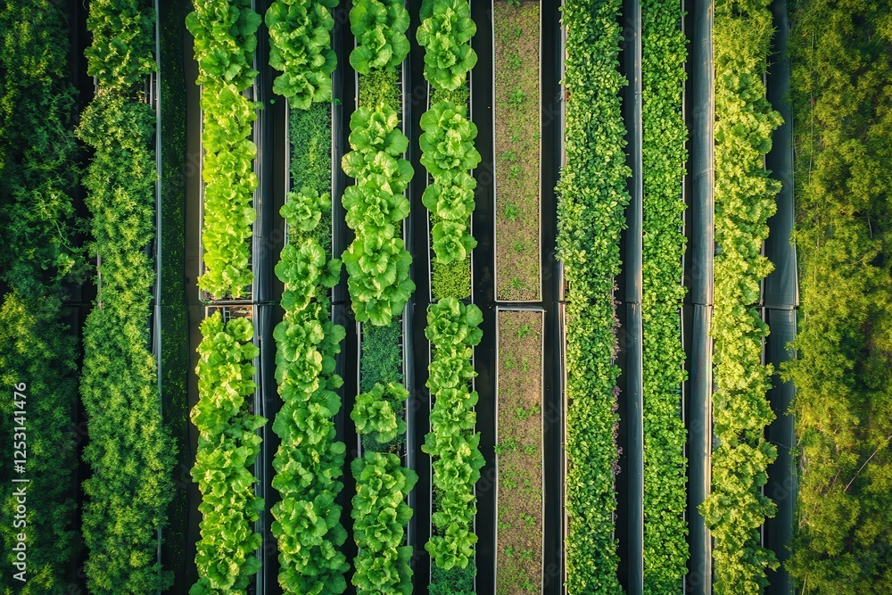 Naklejka premium Hydroponic farming showcases sustainable practices for food production on Earth Day with thriving green crops. Generative AI