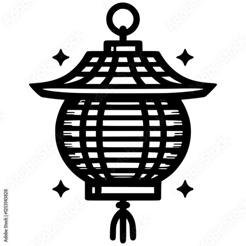 Minimalist Japanese lantern logo, black outline
