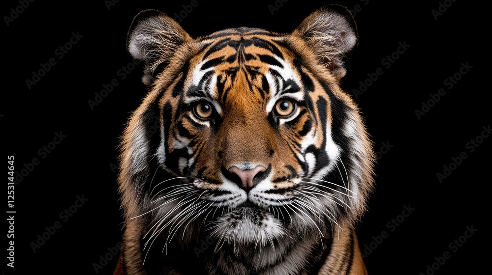 Close-up tiger portrait against black background. Use for wildlife, nature, or animal print design Close-up tiger portrait against black background. Use for wildlife, nature, or animal print design