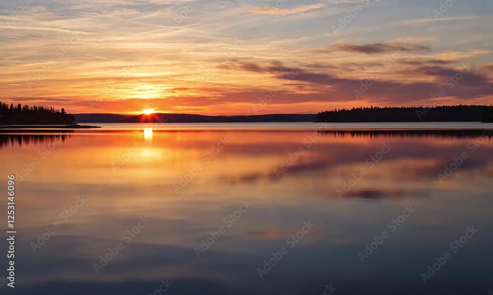 Serene Lake Sunset with Golden Reflection Serene Lake Sunset with Golden Reflection