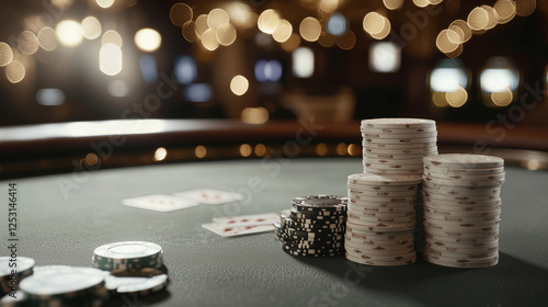 High-Stakes Poker Game in Luxurious Casino with Chips on Table photo