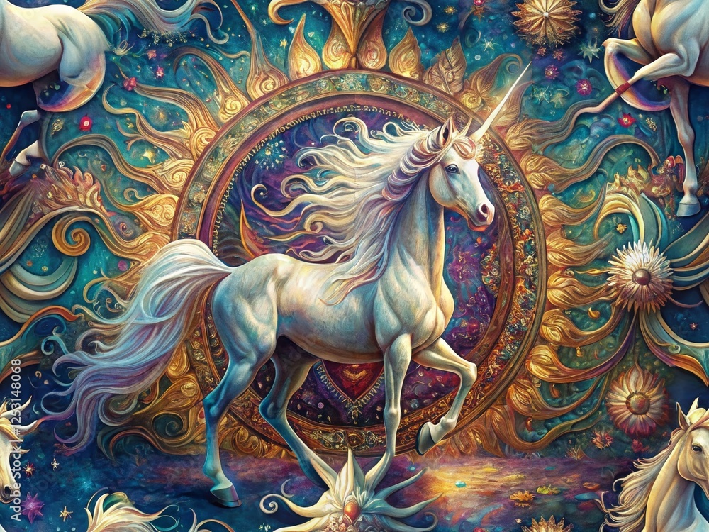 Enigmatic Unicorn Emerging from Ancient Tapestry: Long Exposure Fantasy Art Enigmatic Unicorn Emerging from Ancient Tapestry: Long Exposure Fantasy Art