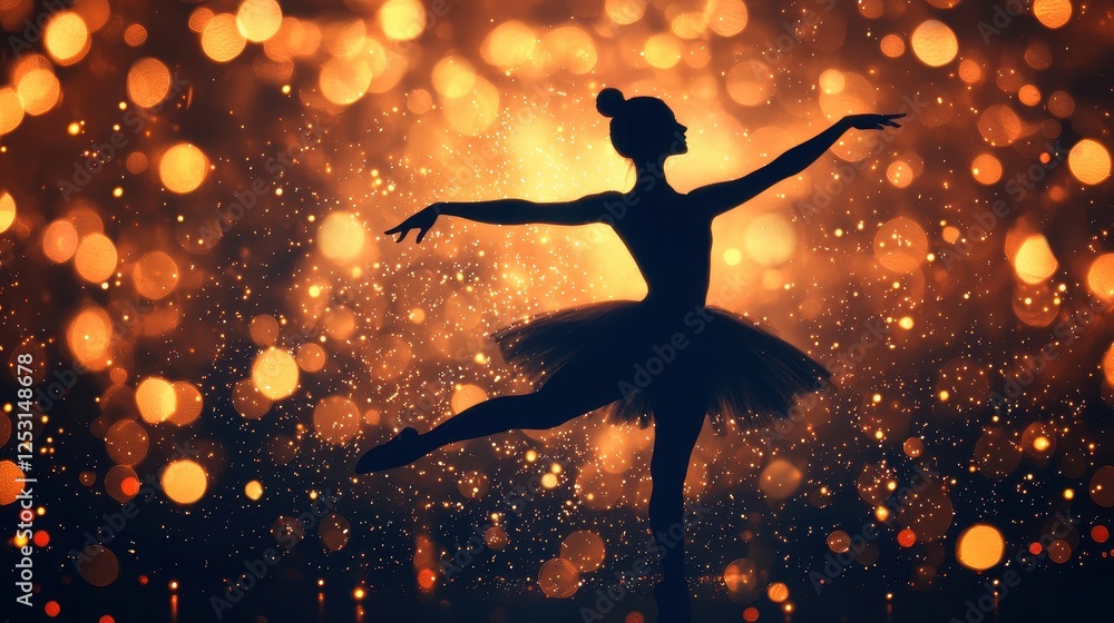 Naklejka premium Silhouette of Ballerina Dancing Against a Glowing Background