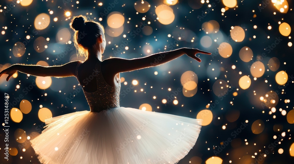 Elegance in Motion: Dancer Enveloped in Magical Bokeh Lights
