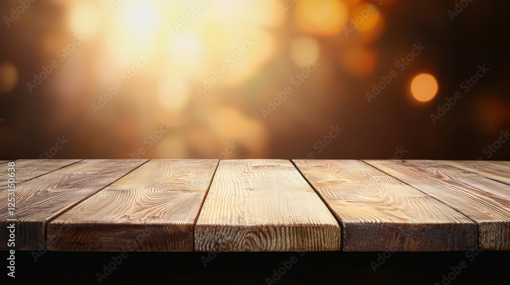 Empty Wooden Table Top Against Bokeh Background Empty Wooden Table Top Against Bokeh Background