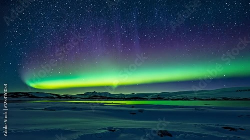 Wallpaper Mural Mystical Aurora and Cloudscape with Stars and Moon, lake with northern light Torontodigital.ca