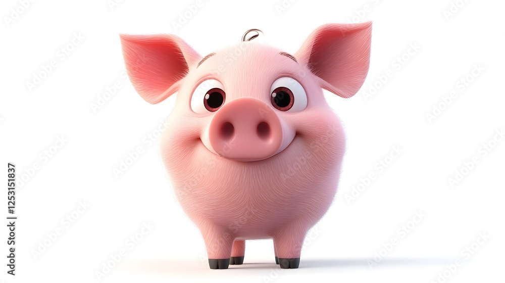 Cute Pink Cartoon Piglet or Pig Character Smiling Happily on White Background Cute Pink Cartoon Piglet or Pig Character Smiling Happily on White Background