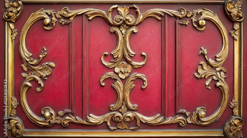 Ornate Gold and Red Panel: A Masterpiece of Baroque Design Ornate Gold and Red Panel: A Masterpiece of Baroque Design