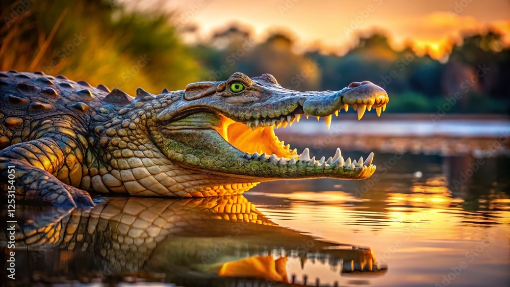Fototapeta premium Smiling Crocodile at Matopos, Zimbabwe - Low Light Wildlife Photography