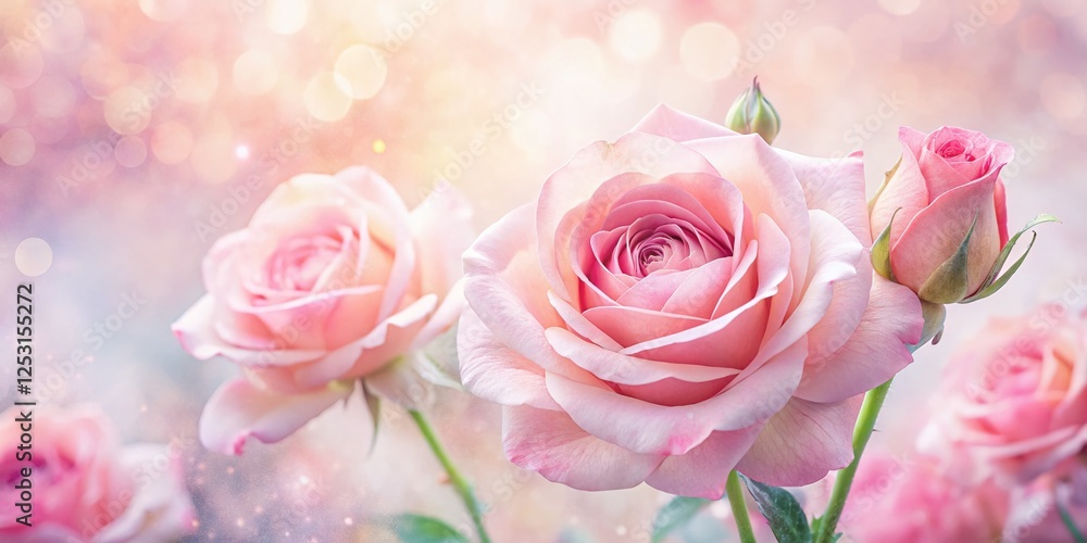 Fototapeta premium Soft Pink Watercolor Rose Floral Wallpaper Background - Romantic Design