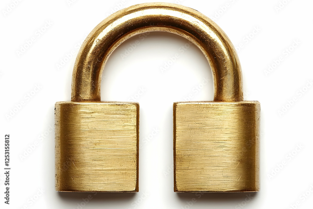 Brass padlock security isolated white background Brass padlock security isolated white background