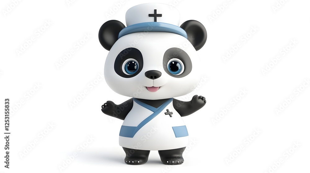 Fototapeta premium Friendly Panda Nurse Mascot in Medical Uniform