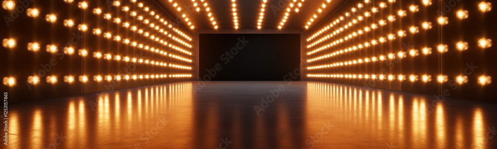 spacious three dimensional space illuminated by bright lights, creating dramatic atmosphere. reflective floor enhances visual impact of lighting design spacious three dimensional space illuminated by bright lights, creating dramatic atmosphere. reflective floor enhances visual impact of lighting design
