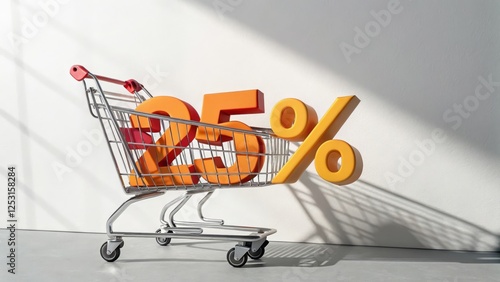 Shopping Cart with 25 Percent Off Sale - A shopping cart containing large 25% off numbers.  Perfect for sale banners and promotions. photo