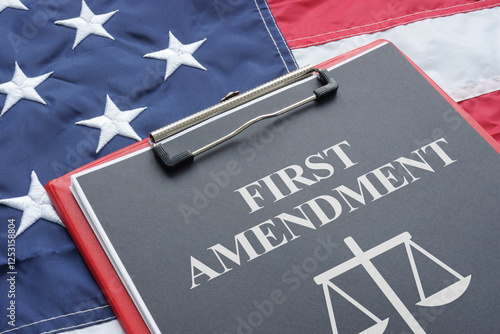 Photos First amendment of US constitution is shown using the text