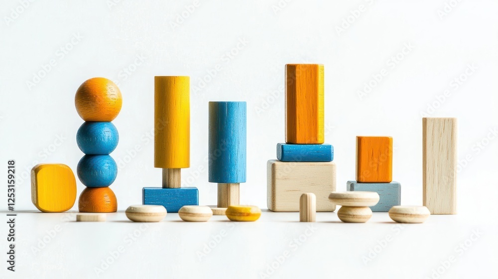 Colorful Geometric Wooden Blocks Arrangement Colorful Geometric Wooden Blocks Arrangement