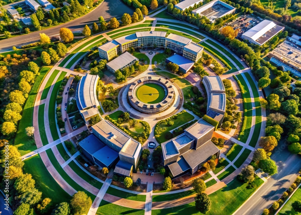 Obraz premium Stunning Aerial View of Circular Campus, California - Modern Architecture, Drone Photography
