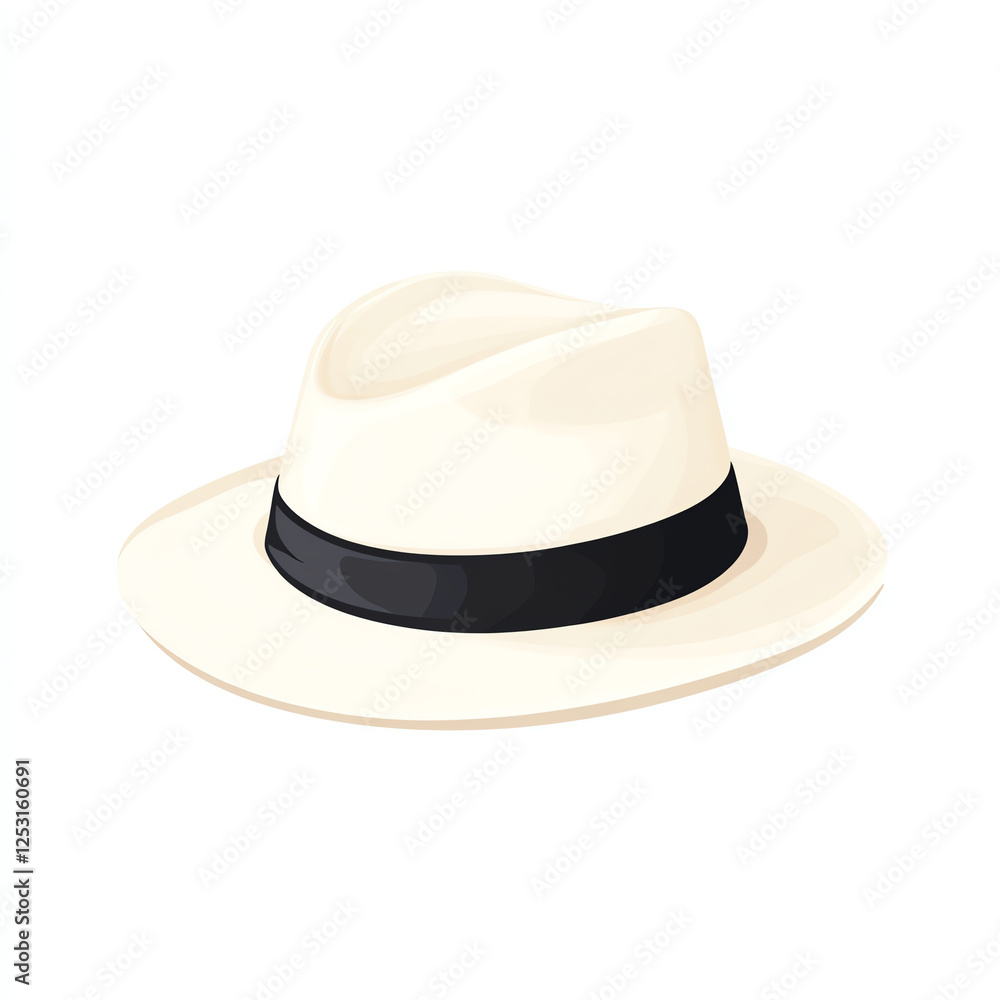 A stylish white fedora hat with a black band, perfect for adding a touch of elegance to any outfit A stylish white fedora hat with a black band, perfect for adding a touch of elegance to any outfit