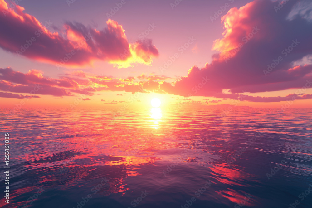 Fototapeta premium Tropical sunset over calm ocean with vibrant colors