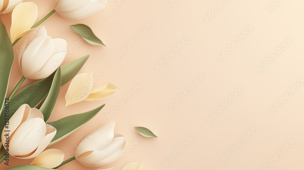 Obraz premium Tranquil and Timeless Floral Artwork Featuring Elegant Tulips on Soft Cream Background
