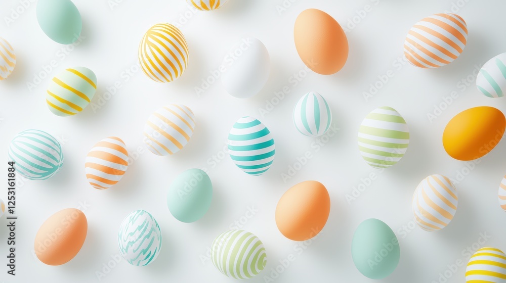 Softly Painted Easter Eggs in Gentle Pastel Colors Arranged on a Light Background Softly Painted Easter Eggs in Gentle Pastel Colors Arranged on a Light Background