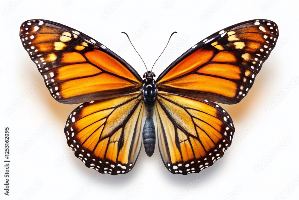 Fototapeta premium Stunning Monarch Butterfly Long Exposure, Isolated on White Background - High-Resolution Stock Photo