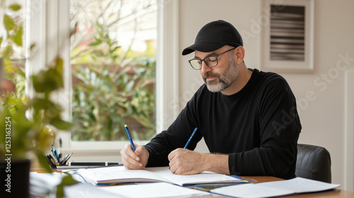 A Graphic Novelist Sketching Panels for a New Comic Book photo