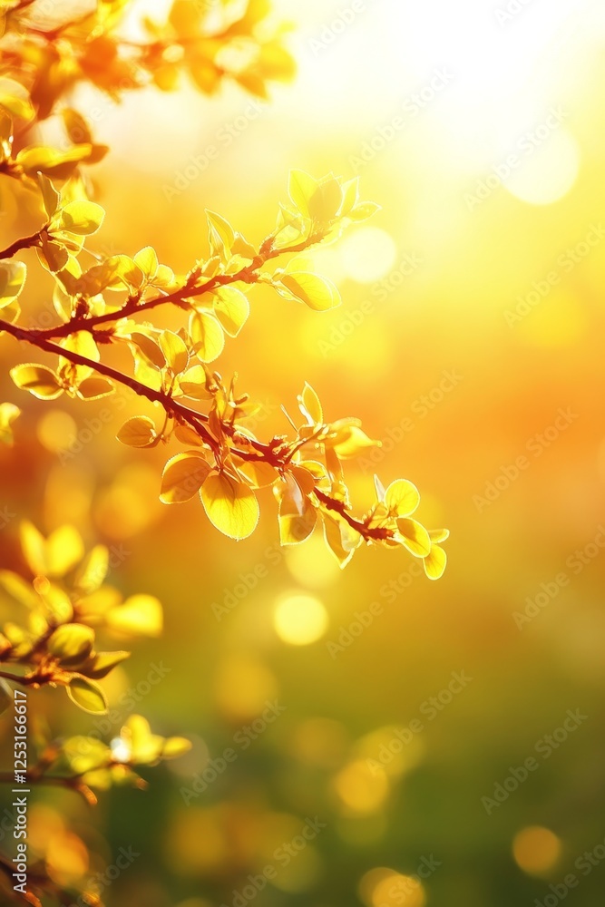 Golden Spring Backlit Fresh Leaves Glimmering in Warm Sunlight, Nature s Rebirth and Renewal Golden Spring Backlit Fresh Leaves Glimmering in Warm Sunlight, Nature s Rebirth and Renewal