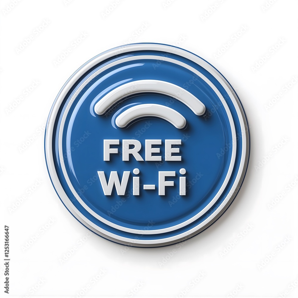 Blue and White Circular Free Wi-Fi Service Sign Decal with Signal Symbol Icon, Modern Internet Connection Notice Sticker Round Network Information Label Blue and White Circular Free Wi-Fi Service Sign Decal with Signal Symbol Icon, Modern Internet Connection Notice Sticker Round Network Information Label