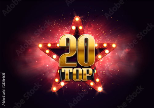 Top 20 award poster. Presentation 20 best with retro star on a bright background. Vector illustration.