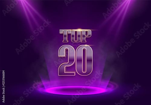Top 20 award poster. Presentation 20 best illuminated by spotlights. Vector illustration.