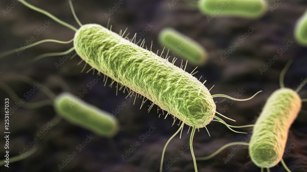 Fototapeta premium A close up of a green bacteria with a long stem