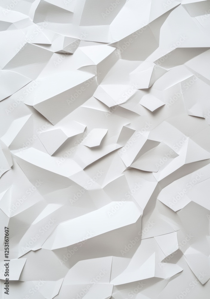 Abstract geometric white paper texture with folded and crumpled 3D shapes Abstract geometric white paper texture with folded and crumpled 3D shapes
