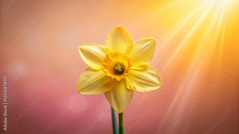 Fototapeta premium Sunny Yellow Daffodil Flower Isolated on Pastel Pink Background - Spring Floral Photography