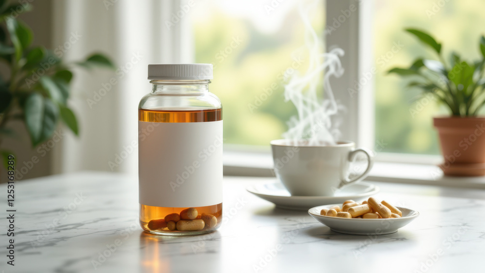 Magnesium Glycinate supplement displayed on a countertop with natural light streaming through the window. Magnesium Glycinate supplement displayed on a countertop with natural light streaming through the window.