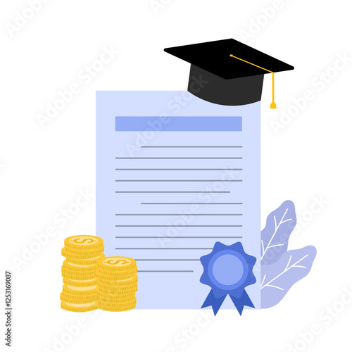 Taking grant money. Form of financial aid. Education loan. Concept of grant certificate, university and college fee, study fund, scholarship money vector illustration
