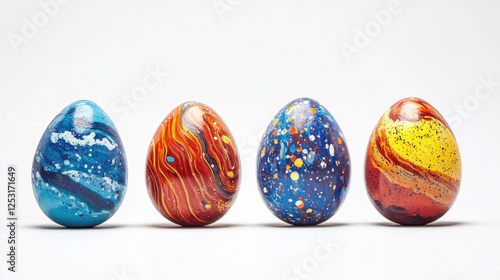 Vibrant handmade Easter eggs isolated on a white background for the spring holiday photo