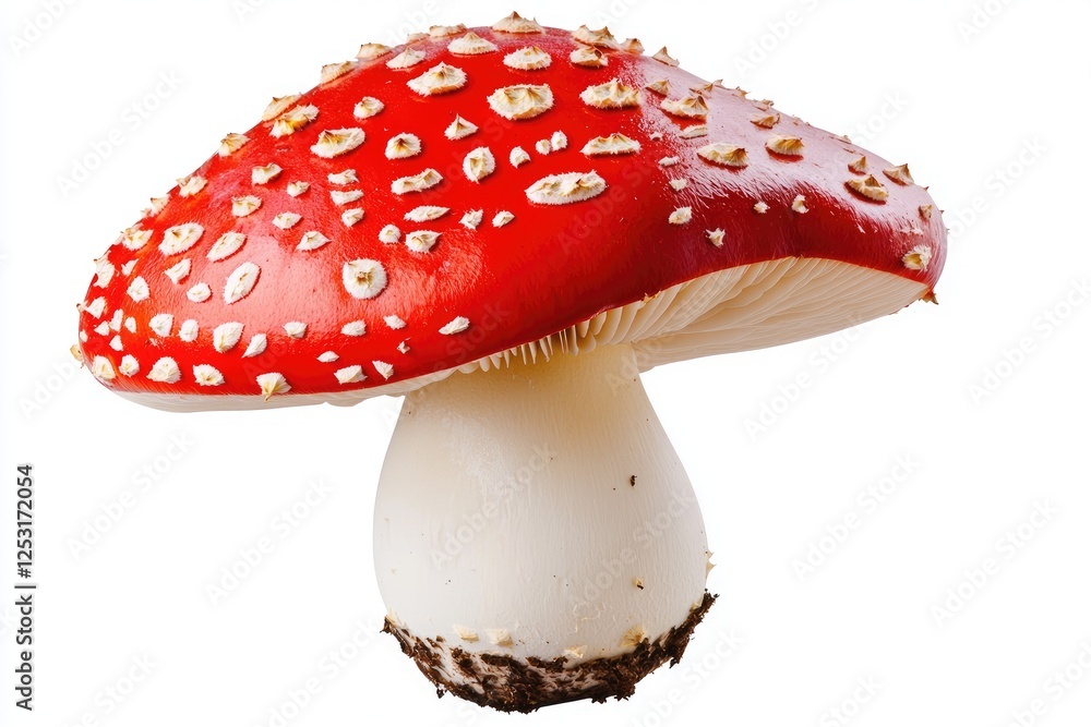 Vibrant Red Mushroom with White Spots on Cap Surrounded by Natural Environment Showcasing Unique Fungal Beauty in Forest Setting Vibrant Red Mushroom with White Spots on Cap Surrounded by Natural Environment Showcasing Unique Fungal Beauty in Forest Setting