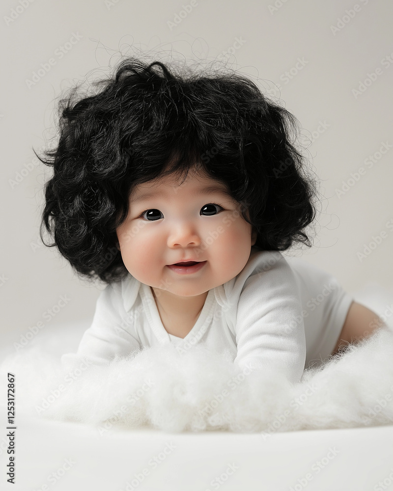 Süßes Baby mit üppigen schwarzen Locken Süßes Baby mit üppigen schwarzen Locken