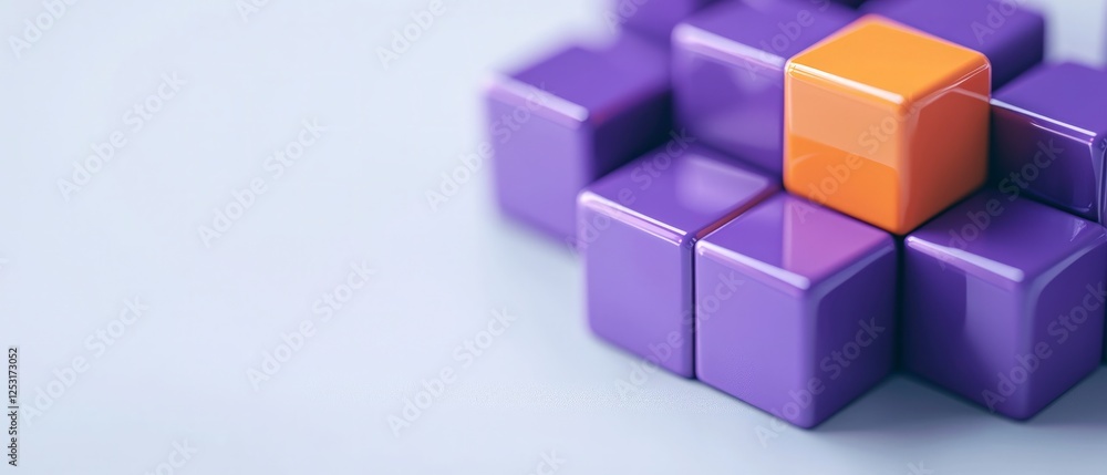 Abstract Composition of Purple and Orange Cubes on Light Purple Background Abstract Composition of Purple and Orange Cubes on Light Purple Background