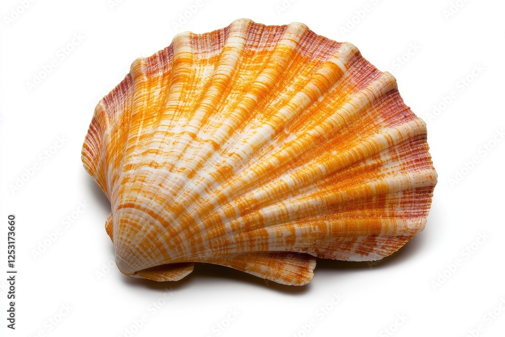 Vibrant Orange and White Seashell Isolated on White Background, Perfect for Coastal Themes, Nature Projects, and Marine Decor Vibrant Orange and White Seashell Isolated on White Background, Perfect for Coastal Themes, Nature Projects, and Marine Decor