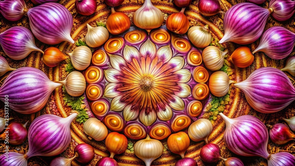 Surreal Infinite Pattern of Fresh Onions: Psychedelic Vegetable Photography Surreal Infinite Pattern of Fresh Onions: Psychedelic Vegetable Photography